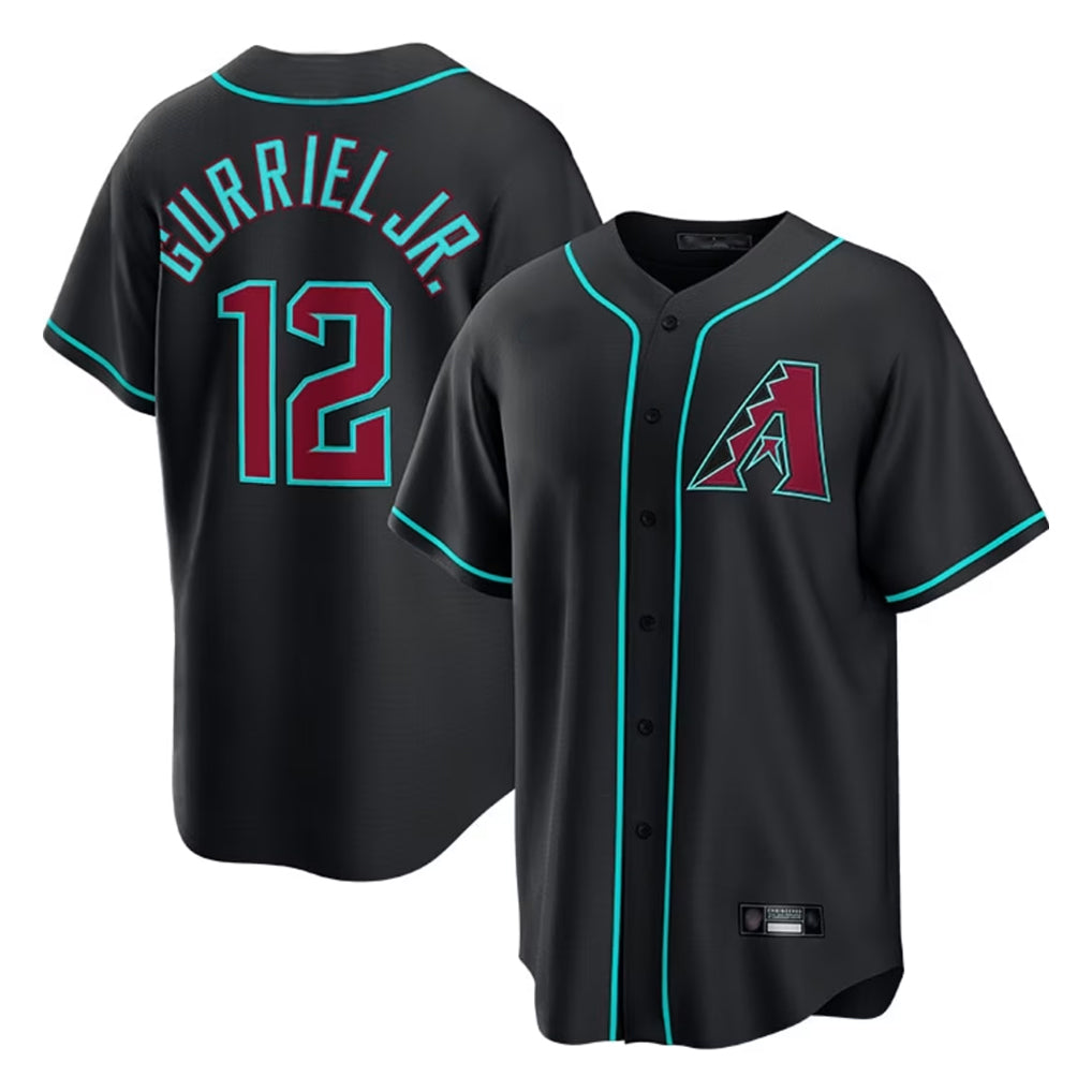 A.Diamondbacks #12 Lourdes Gurriel Jr Player Black Fashion Out Home Game Edoa Stitched Jerseys
