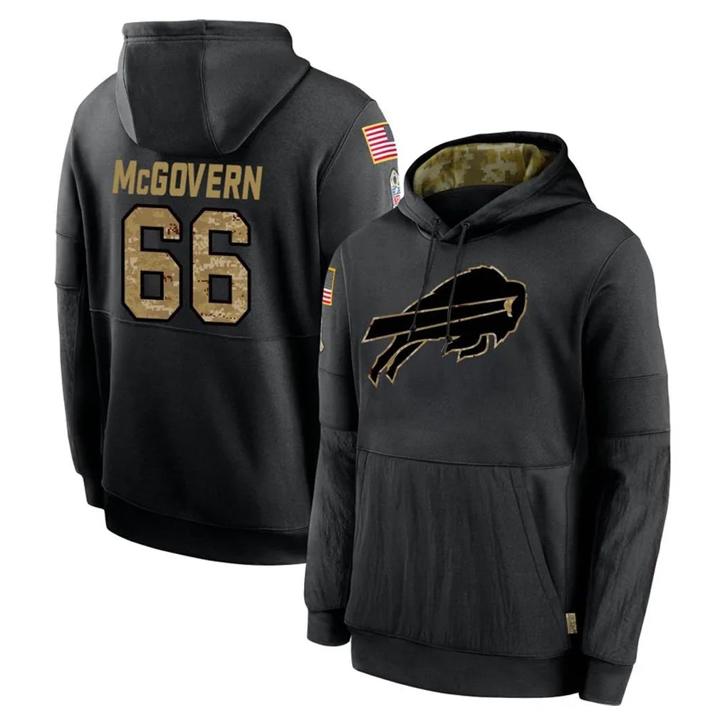 B.Bills #66 Connor McGovern Player Black Salute to Service Hoodies Edoa Stitched Jersey