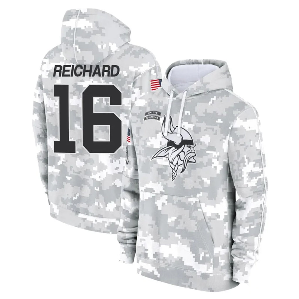 M.Vikings #16 Will Reichard Player Arctic Camo Salute to Service Pullover Hoodies Limited Game Edoa Stitched Jerseys