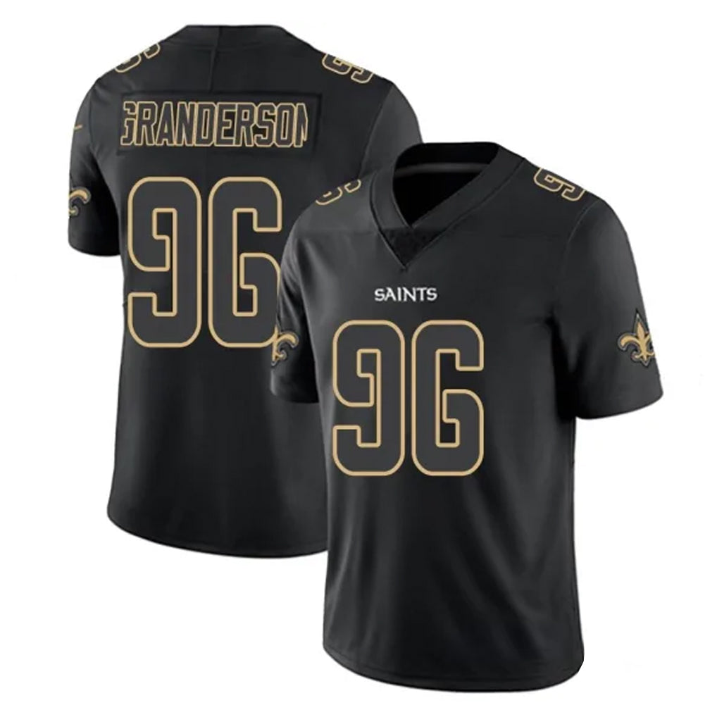 NO.Saints #96 Carl Granderson Player Black Impact Limited Home Game Edoa Stitched Jerseys