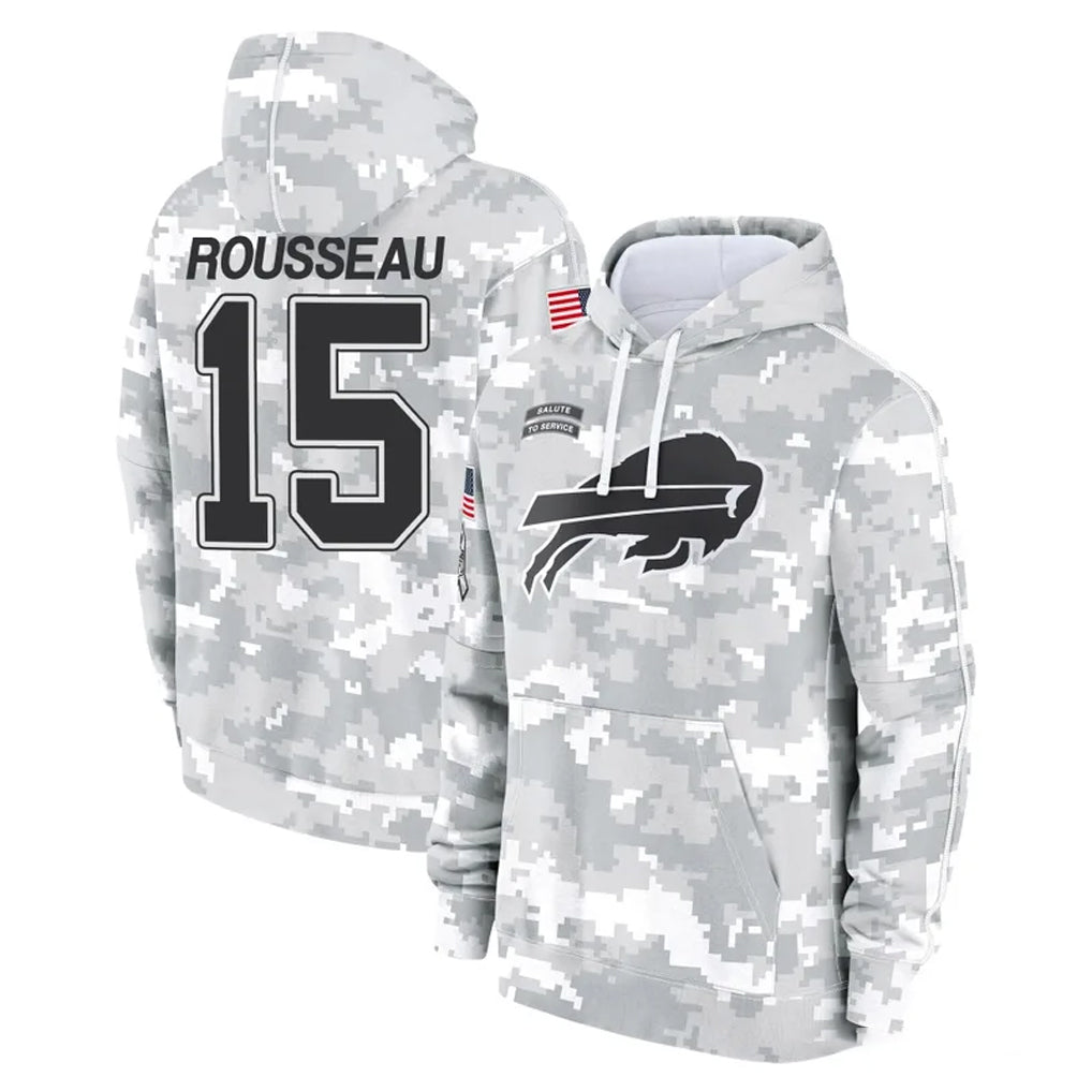 B.Bills #15 Greg Rousseau Player Arctic Camo Salute to Service Hoodies Edoa Stitched Jerseys