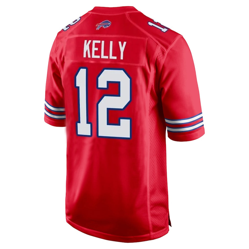 B.Bills #12 Jim Kelly Player Red Home Game Edoa Stitched Jerseys
