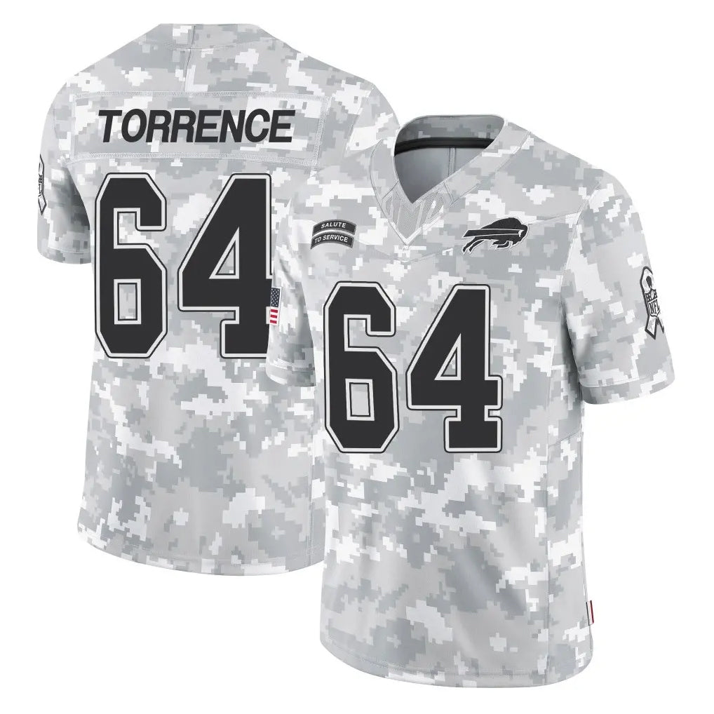 B.Bills #64 O'Cyrus Torrence Player Arctic Camo Salute to Service Limited Game Edoa Stitched Jerseys