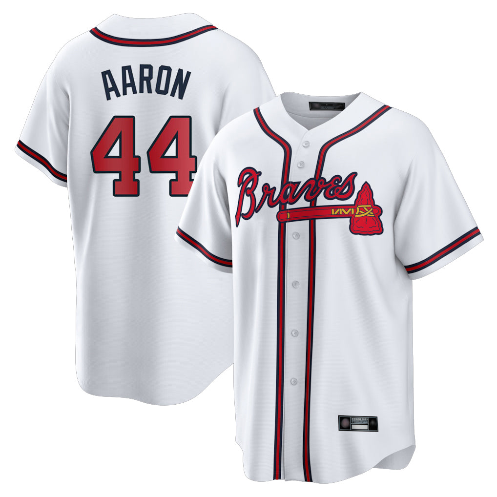 A.Braves #44 Hank Aaron Player White Home Game Edoa Stitched Jerseys