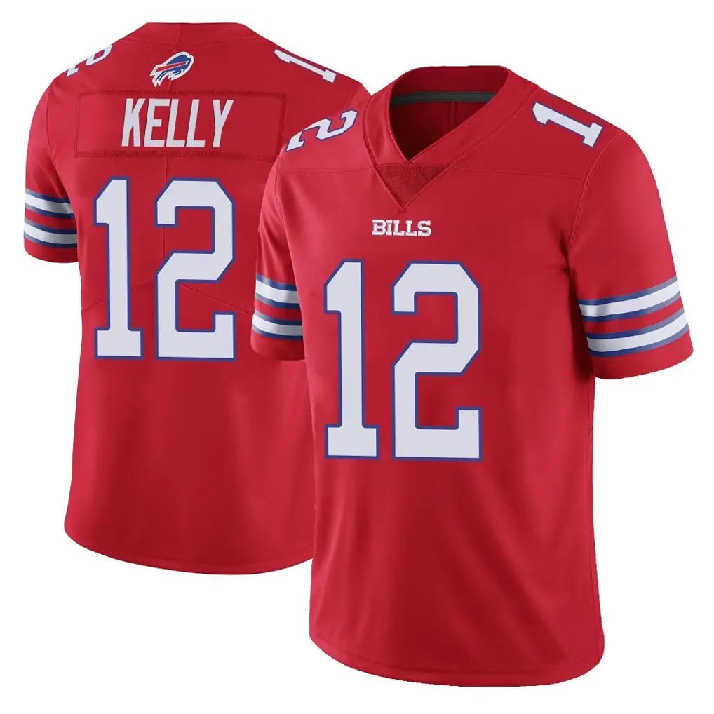 B.Bills #12 Jim Kelly Player Red Vapor Untouchable Limited Home Game Edoa Stitched Jerseys