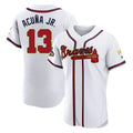 A.Braves #13 Ronald Acuna Jr Player White Gold Limited Elite Home Game Edoa Stitched Jerseys