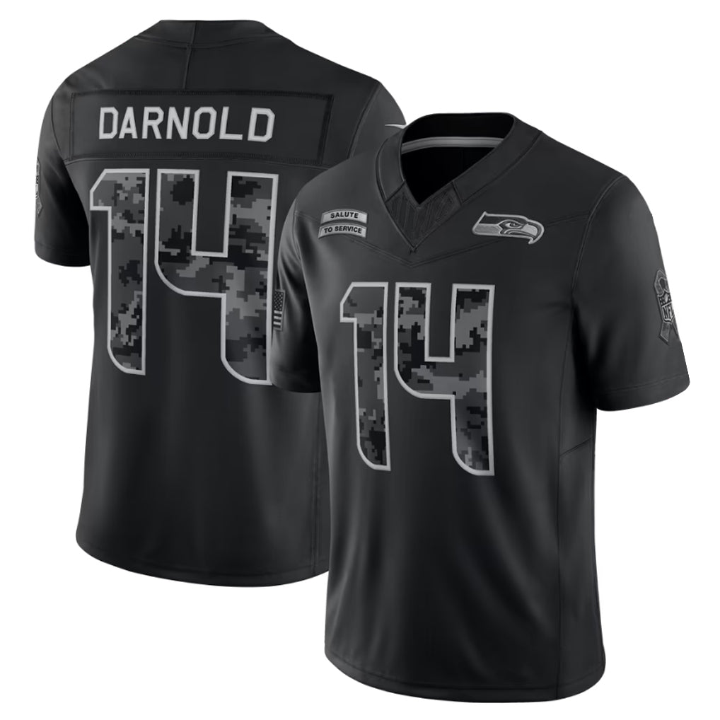 S.Seahawks #14 Sam Darnold Player Black Limited 2026 Salute to Service Home Game Edoa Stitched Jerseys