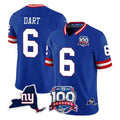 NY.Giants #6 Jaxson Dart Player Royal 100th Season & State Patch Vapor Limited Home Game Edoa Stitched Jerseys