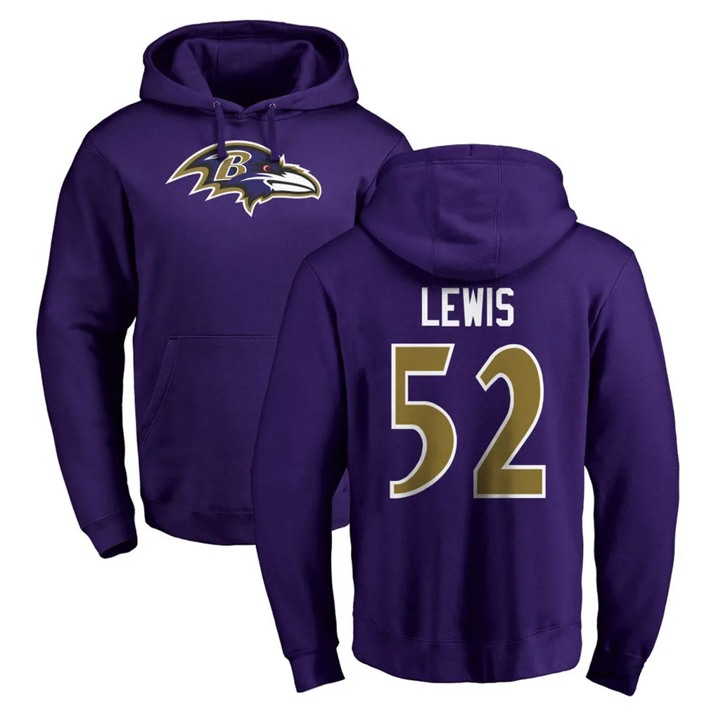 B.Ravens #52 Ray Lewis Player Purple Salute to Service Pullover Hoodie Edoa Stitched Jerseys