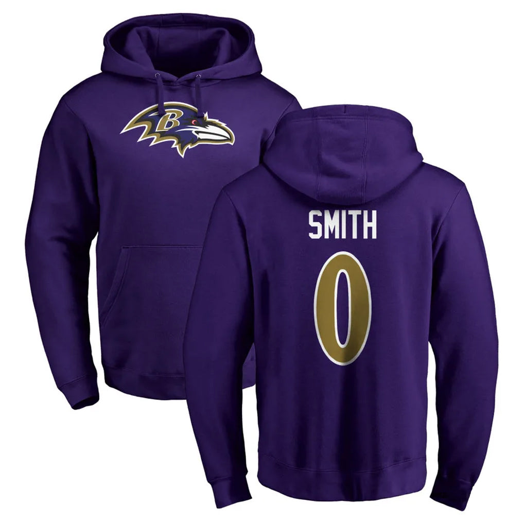 B.Ravens #0 Roquan Smith Player Purple Salute to Service Pullover Hoodie Edoa Stitched Jerseys