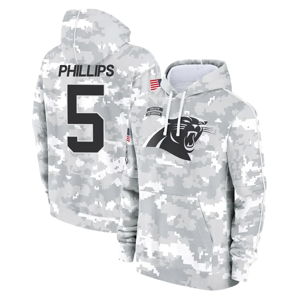 C.Panthers #5 Jaelan Phillips Player Arctic Camo Salute to Service Pullover Hoodies Limited Game Edoa Stitched Jerseys