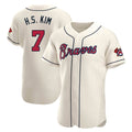 A.Braves #7 Ha-Seong Kim Player Cream Limited Elite Home Game Edoa Stitched Jerseys