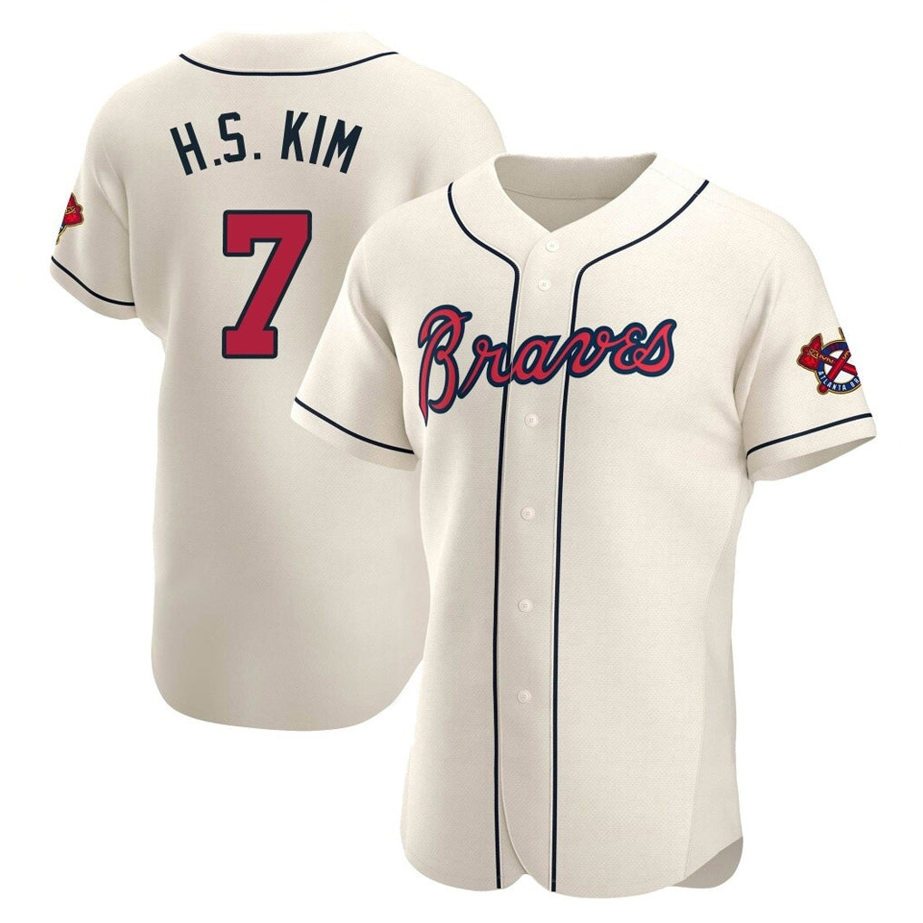 A.Braves #7 Ha-Seong Kim Player Cream Limited Elite Home Game Edoa Stitched Jerseys