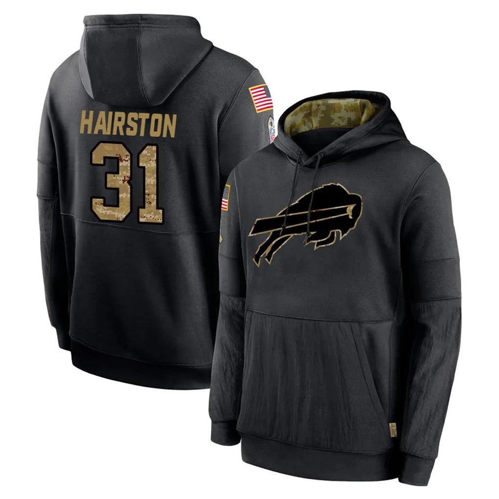 B.Bills #31 Maxwell Hairston Player Black Salute to Service Hoodies Hame Edoa Stitched Jerseys