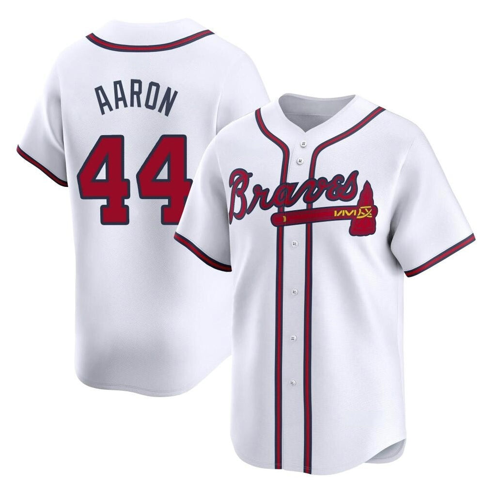 A.Braves #44 Hank Aaron Player White Limited Home Game Edoa Stitched Jerseys
