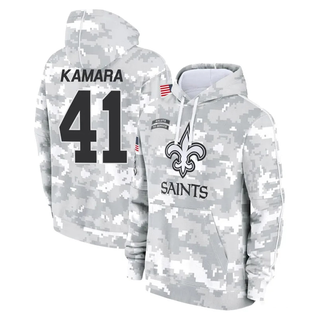 NO.Saints #41 Alvin Kamara Player Arctic Camo Salute to Service Pullover Hoodies Limited Game Edoa Stitched Jerseys