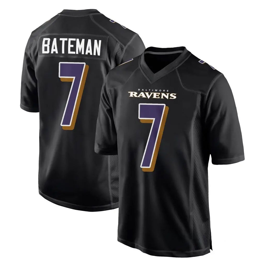 B.Ravens #7 Rashod Bateman Player Black Carbon Fashion Home Game Edoa Stitched Jerseys