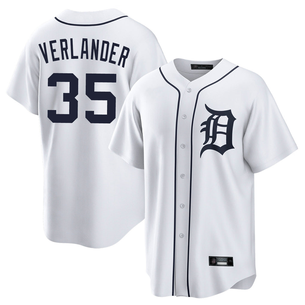 D.Tigers #35 Justin Verlander Player White Home Game Edoa Stitched Jerseys