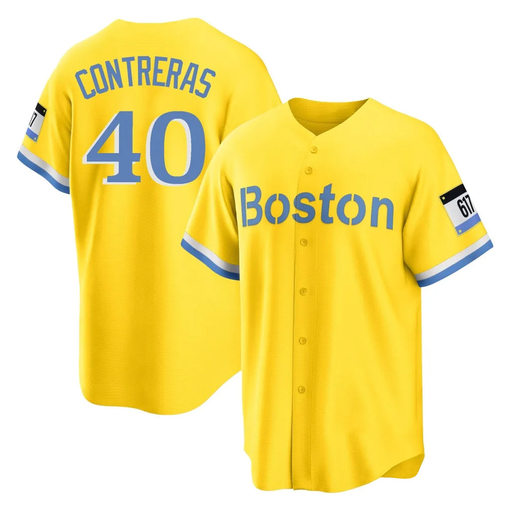 B.Red Sox #40 Willson Contreras Player Yellow Home Game Edoa Stitched Jerseys