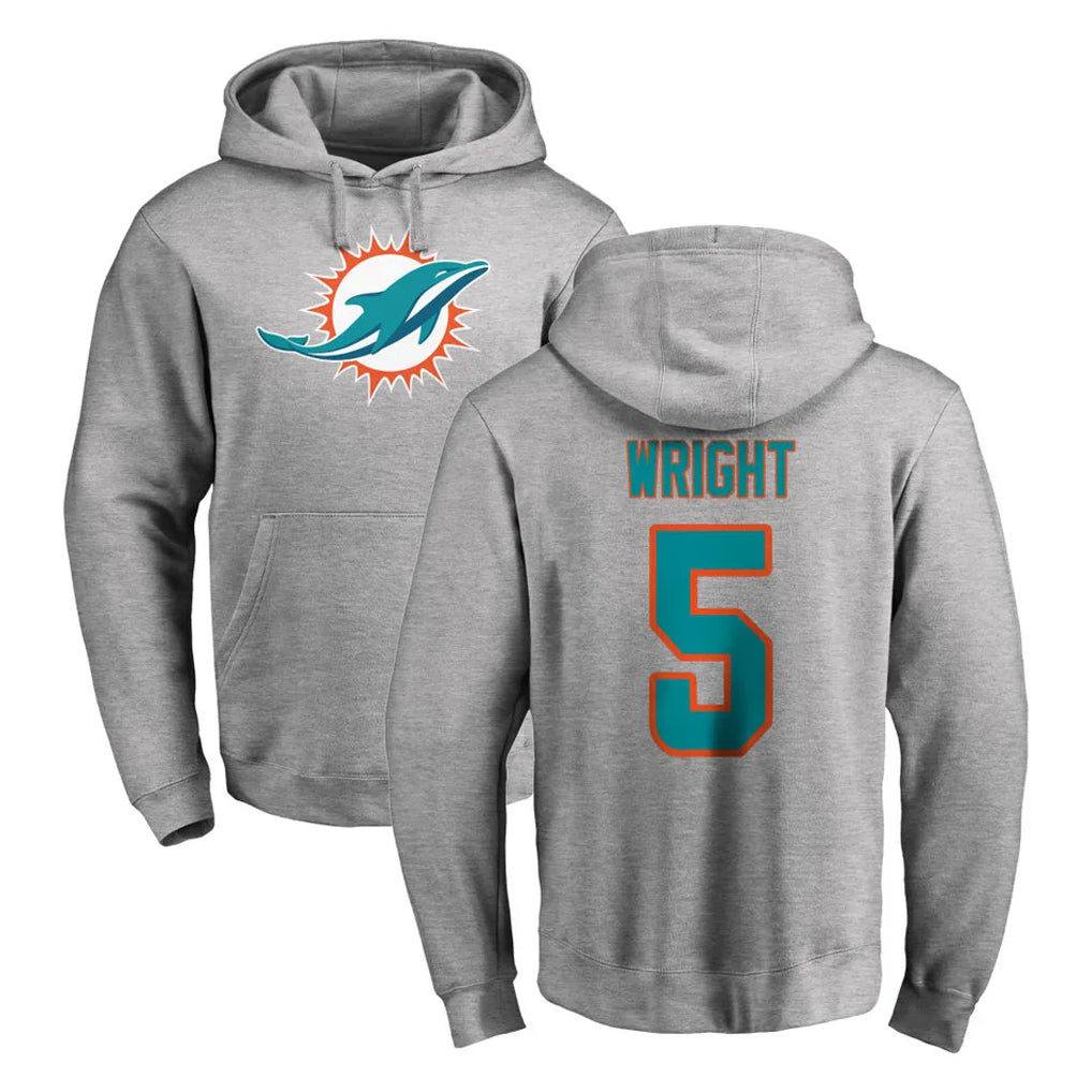 M.Dolphins #5 Jaylen Wright Player Gray LOGO Pullover Hoodies Limited Edoa Stitched Jerseys