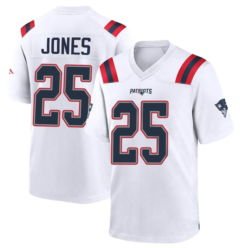 NE.Patriots #25 Marcus Jones Player White Home Game Edoa Stitched Jerseys