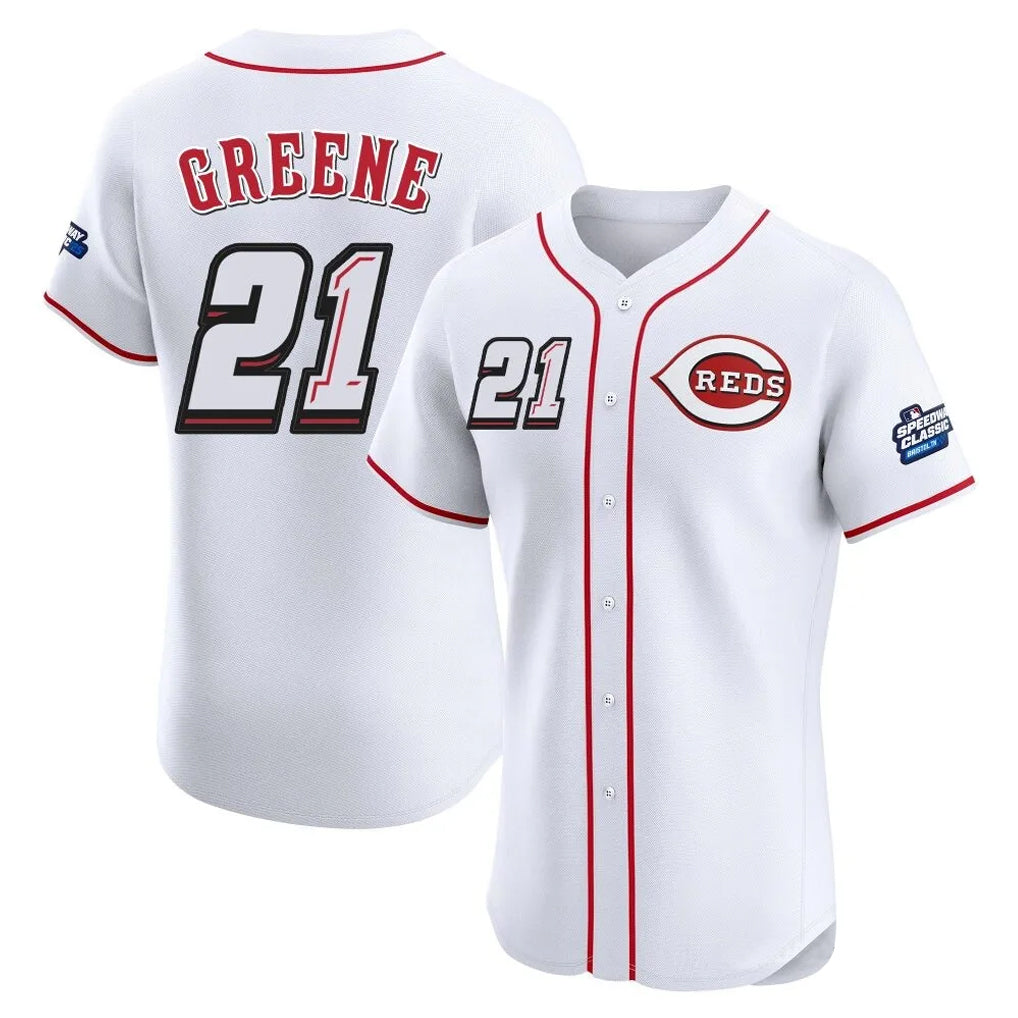 C.Reds #21 Hunter Greene Player White Speedway Classic Limited Elite Home Edoa Stitched Jerseys