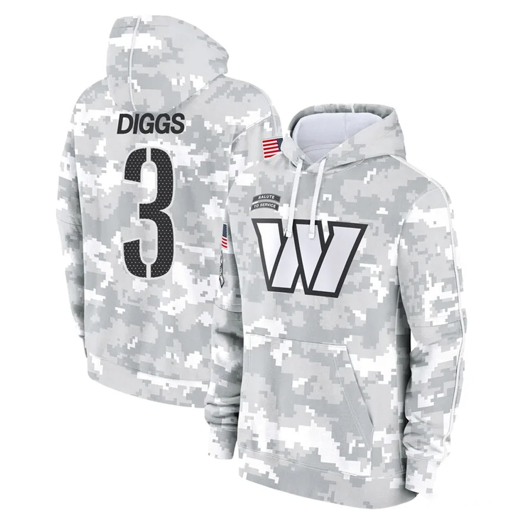 W.Commanders #3 Stefon Diggs Player Arctic Camo Limited Salute to Service Pullover Hoodies Game Edoa Stitched Jerseys