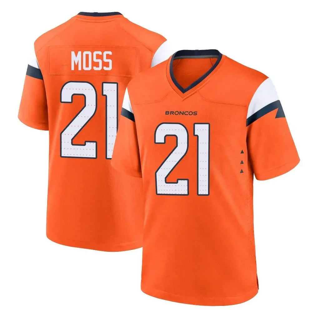 D.Broncos #21 Riley Moss Player Orange Home Game Edoa Stitched Jerseys