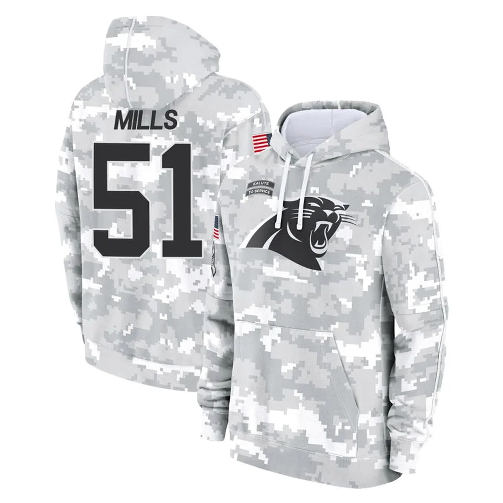 C.Panthers #51 Sam Mills Player Arctic Camo Salute to Service Pullover Hoodies Limited Game Edoa Stitched Jerseys