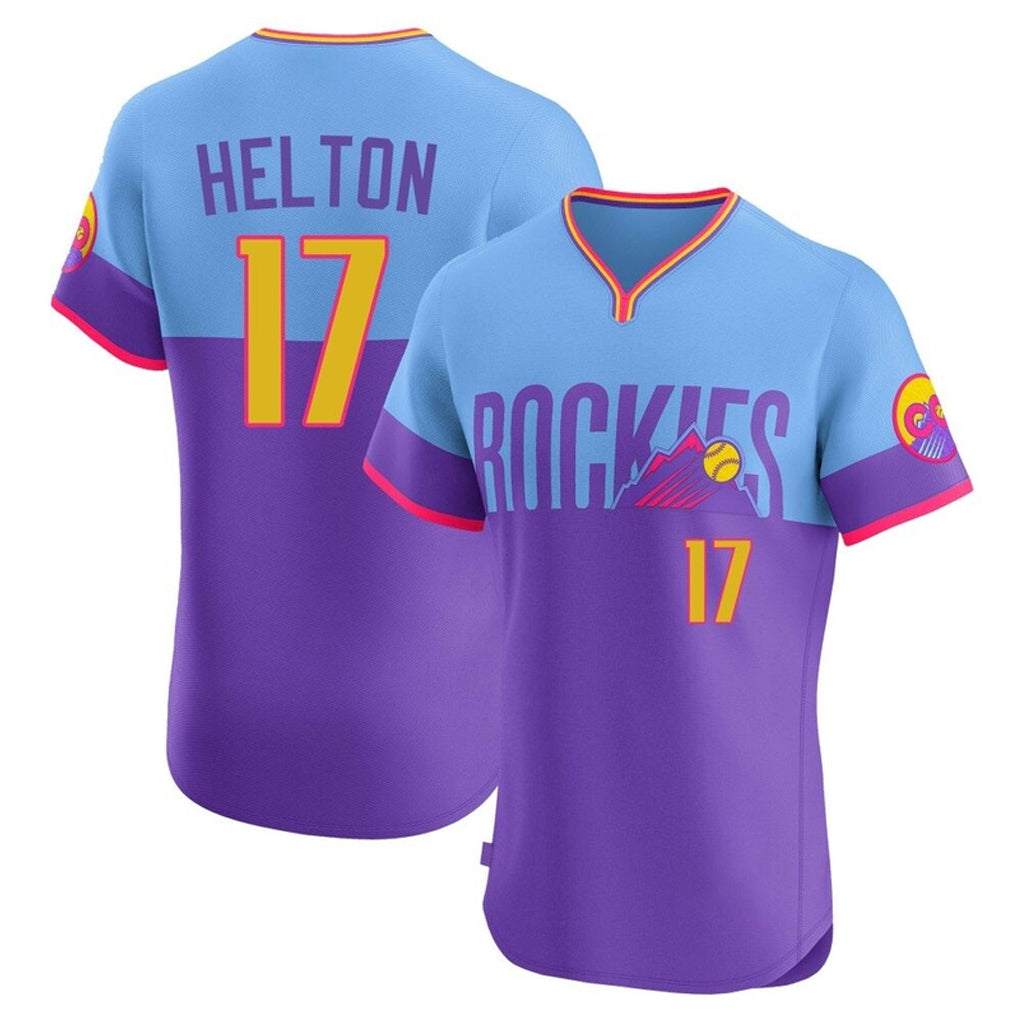 C.Rockies #17 Todd Helton Player Purple-Light Blue City Connect Limited Elite Home T-shirt Edoa Stitched Jerseys