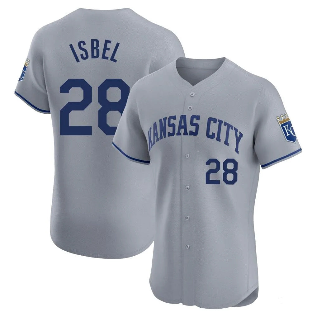 KC.Royals #28 Kyle Isbel Player Gray Limited Elite Home Edoa Stitched Jerseys