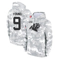 C.Panthers #9 Bryce Young Player Arctic Camo Salute to Service Pullover Hoodies Limited Game Edoa Stitched Jerseys
