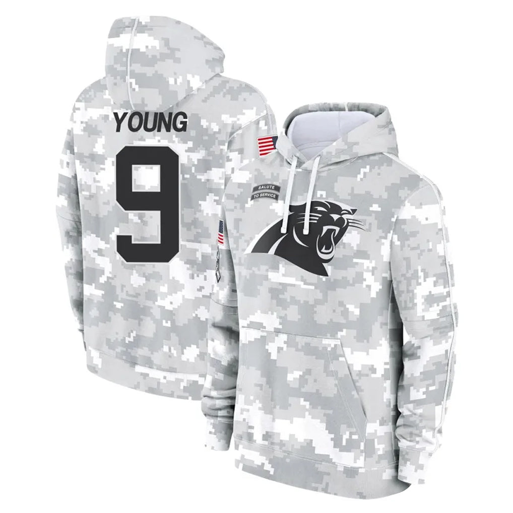 C.Panthers #9 Bryce Young Player Arctic Camo Salute to Service Pullover Hoodies Limited Game Edoa Stitched Jerseys