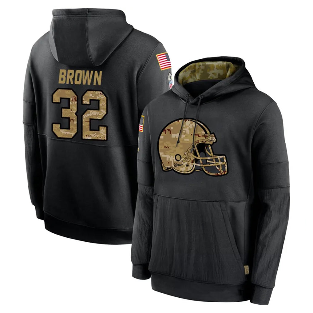 C.Browns #32 Jim Brown Player Black Salute to Service Pullover Hoodies Limited Edoa Stitched Jerseys