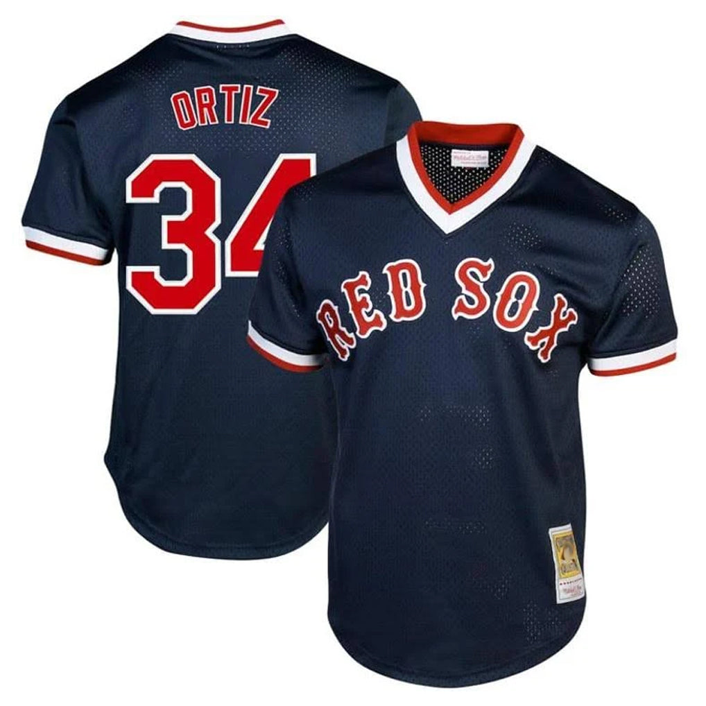 B.Red Sox #34 David Ortiz Player Navy Cooperstown Collection Mesh T-shirt Home Edoa Stitched Jerseys