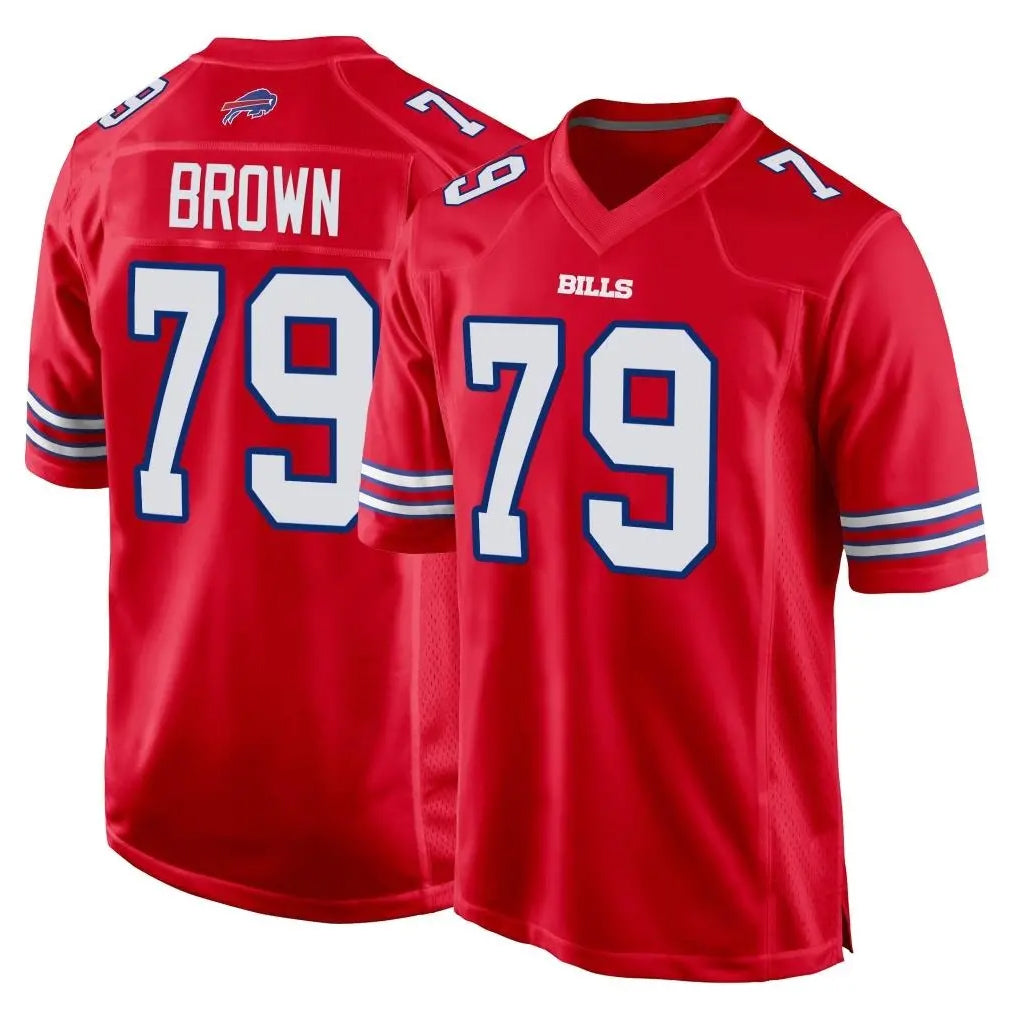 B.Bills #79 Spencer Brown Player Red Home Game Edoa Stitched Jerseys