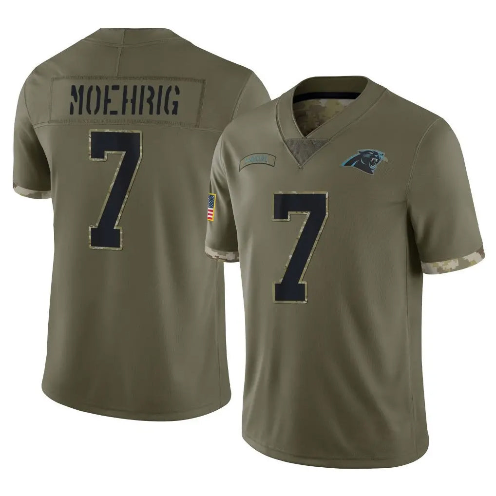C.Panthers #7 Tre'von Moehrig Player Olive Salute to Service Game Edoa Stitched Jerseys