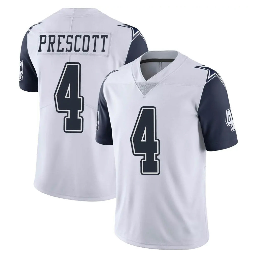 D.Cowboys #4 Dak Prescott Player White-Navy Limited Color Rush Vapor Untouchable Home Game Edoa Stitched Jerseys