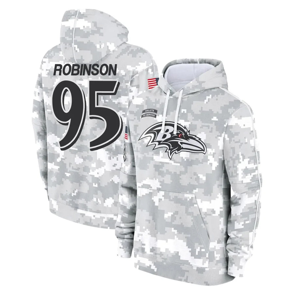 B.Ravens #95 Tavius Robinson Player Arctic Camo Salute to Service Pullover Hoodie Edoa Stitched Jerseys