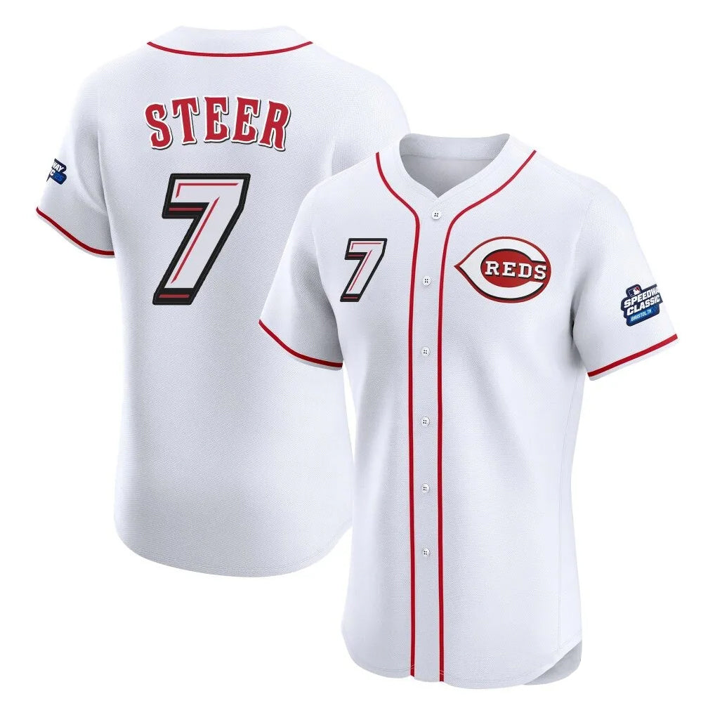 C.Reds #7 Spencer Steer Player White Speedway Classic Limited Elite Home Edoa Stitched Jerseys