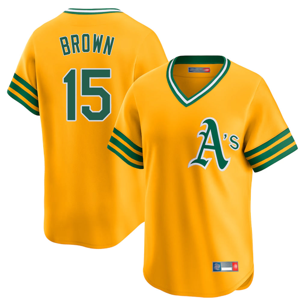 Athletics #15 Seth Brown Player Gold Cooperstown Collection T-shirt Game Edoa Stitched Jerseys