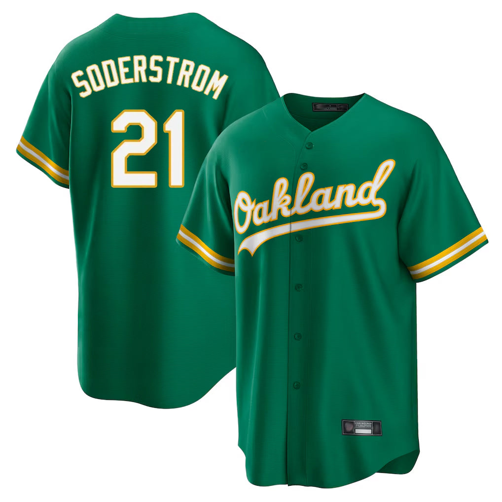 Athletics #21 Tyler Soderstrom Player Kelly Green Home Game Edoa Stitched Jerseys