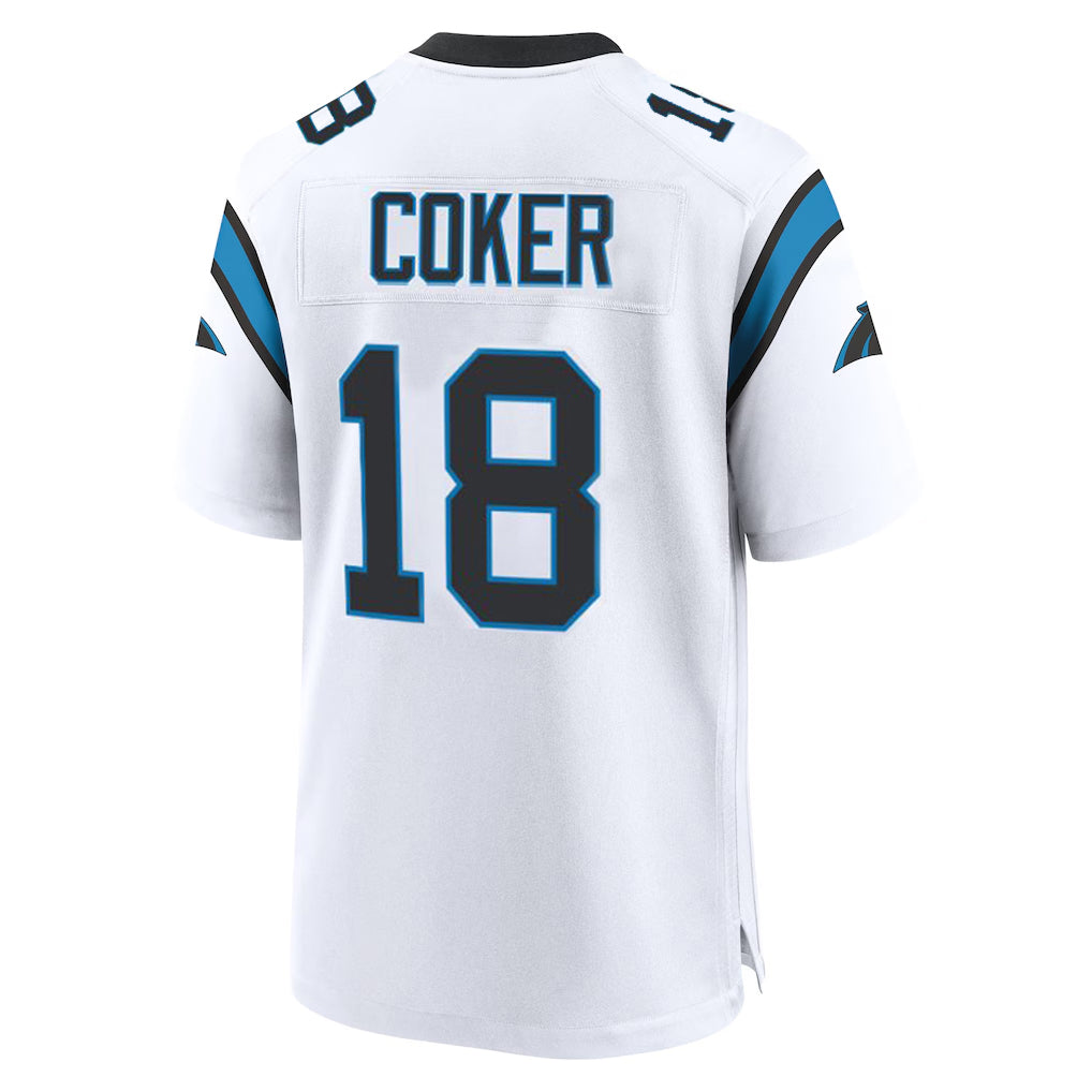 C.Panthers #18 Jalen Coker Player White Home Game Edoa Stitched Jerseys