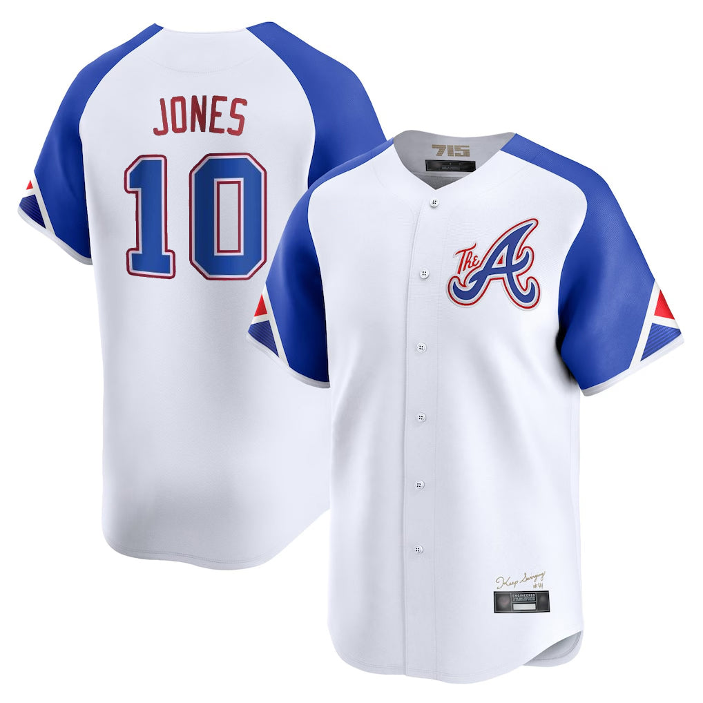 A.Braves #10 Chipper Jones Player White City Connect Limited Home Game Edoa Stitched Jerseys