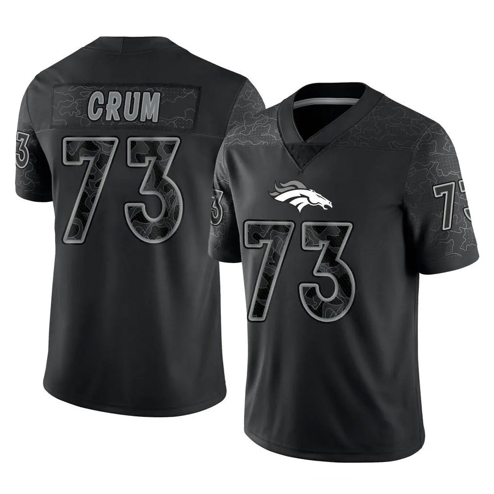 D.Broncos #73 Frank Crum Player Black Reflective Limited Edoa Stitched Jerseys