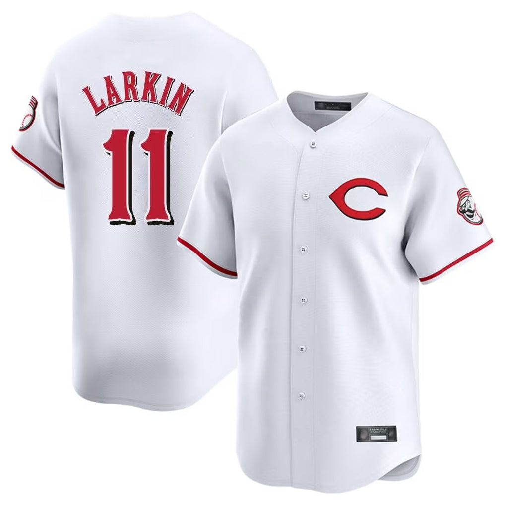 C.Reds #11 Barry Larkin Player White Limited Home Edoa Stitched Jerseys