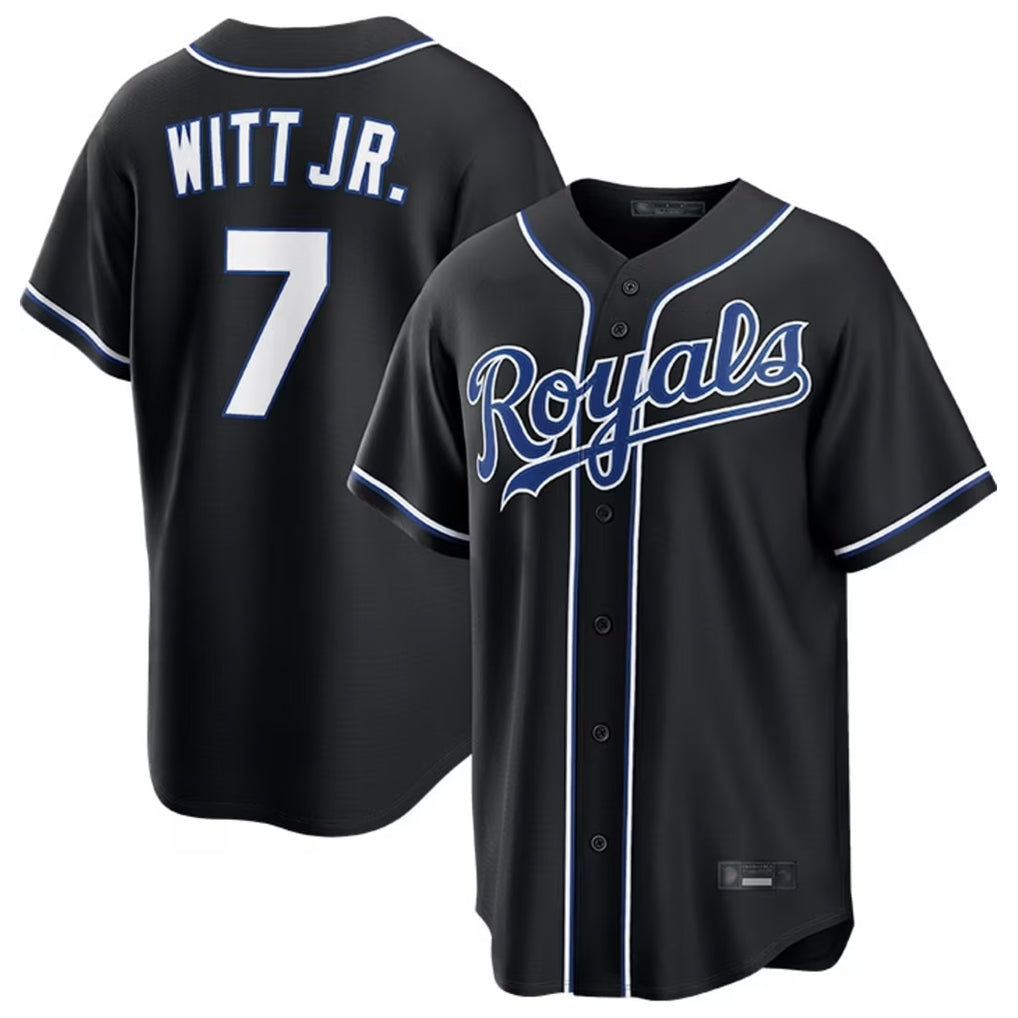 KC.Royals #7 Bobby Witt Jr. Player Black Carbon Fashion Home Game Edoa Stitched Jerseys