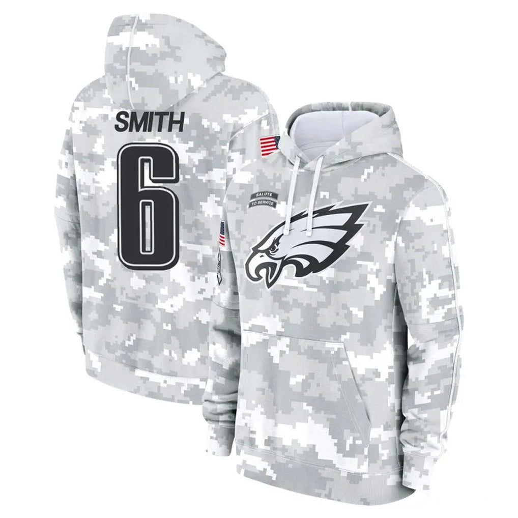 P.Eagles #6 DeVonta Smith Player Arctic Camo Salute to Service Pullover Hoodies Limited Game Edoa Stitched Jerseys