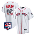 B.Red Sox #16 Jarren Duran Player White USA 250 Fourth of July Home Game Edoa Stitched Jerseys