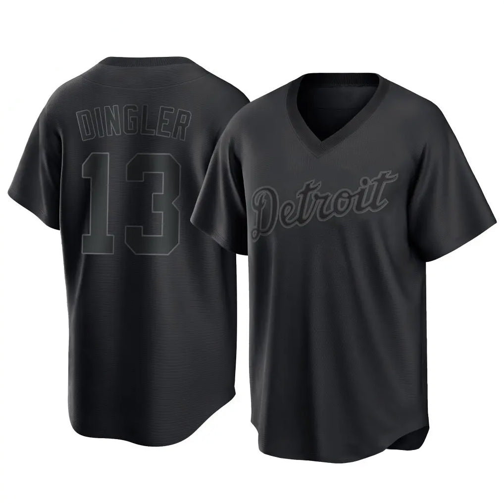 D.Tigers #13 Dillon Dingler Player Black T-shirt Home Game Edoa Stitched Jerseys